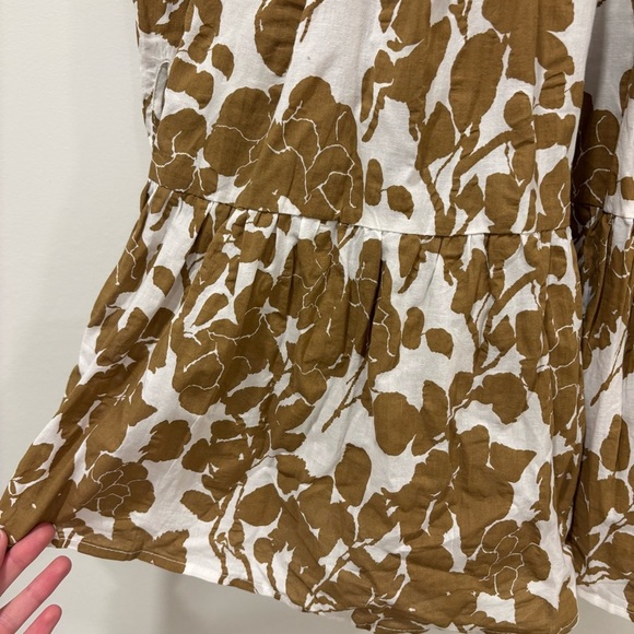 En Saison Brown White Floral Print Babydoll Long Sleeve Short Mini Dress Ruffles - Picture 13 of 13